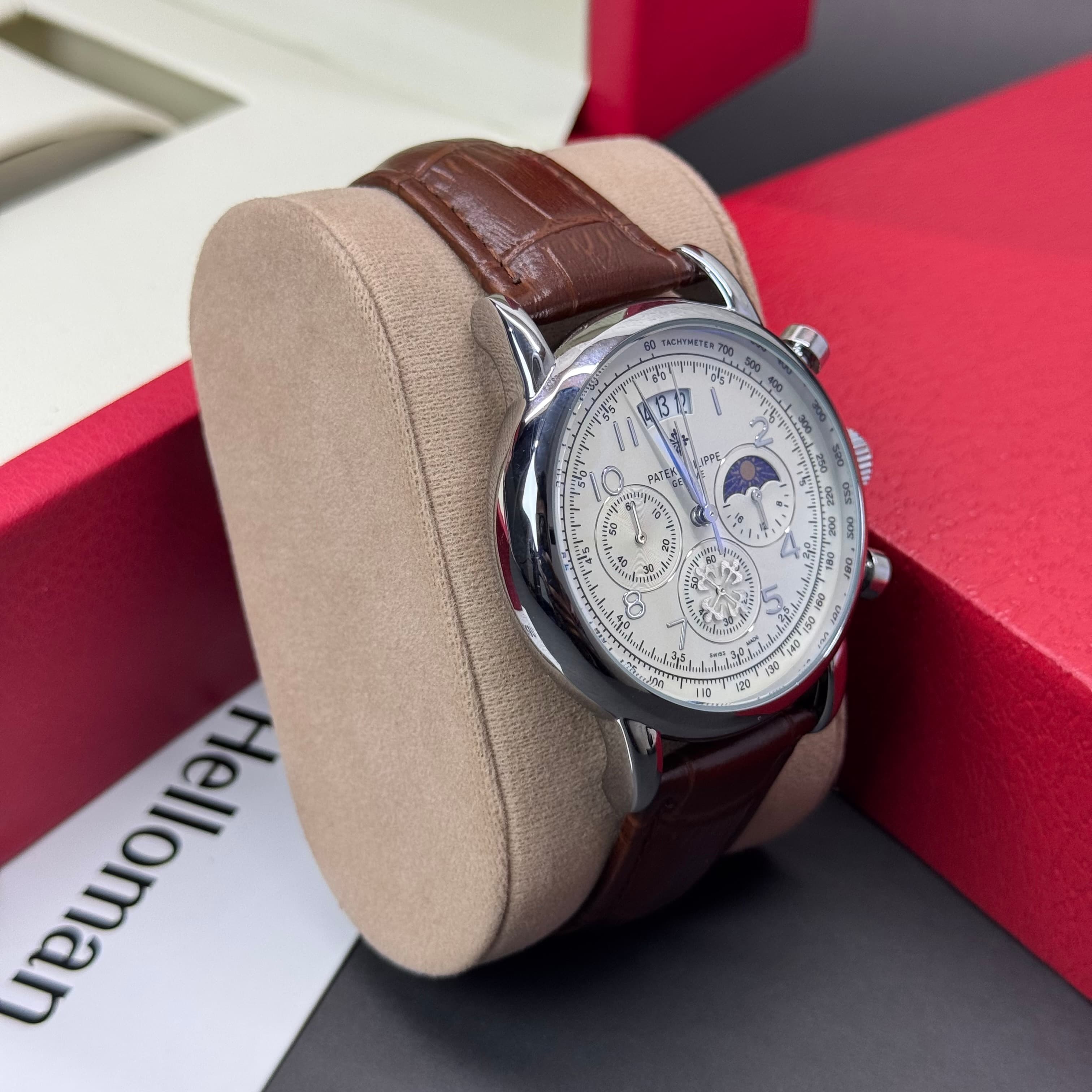 Triple Date Patek Philippe Leather Quartz Men’s Watch.