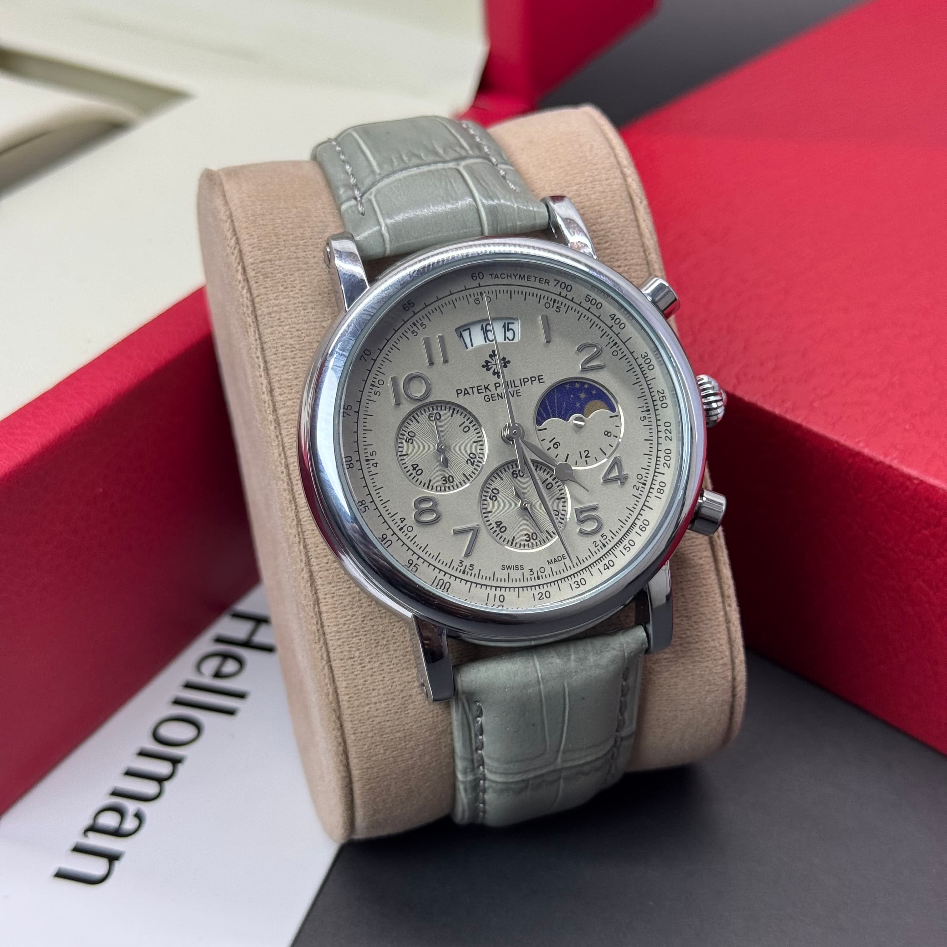 Triple Date Patek Philippe Leather Quartz Men’s Watch.